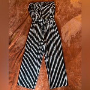 Strapless Black and White Striped Jumpsuit